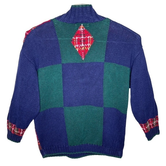 VTG Limited Oversized Hand Knit Color Block High Neck Sweater Size S Patchwork - Picture 8 of 15